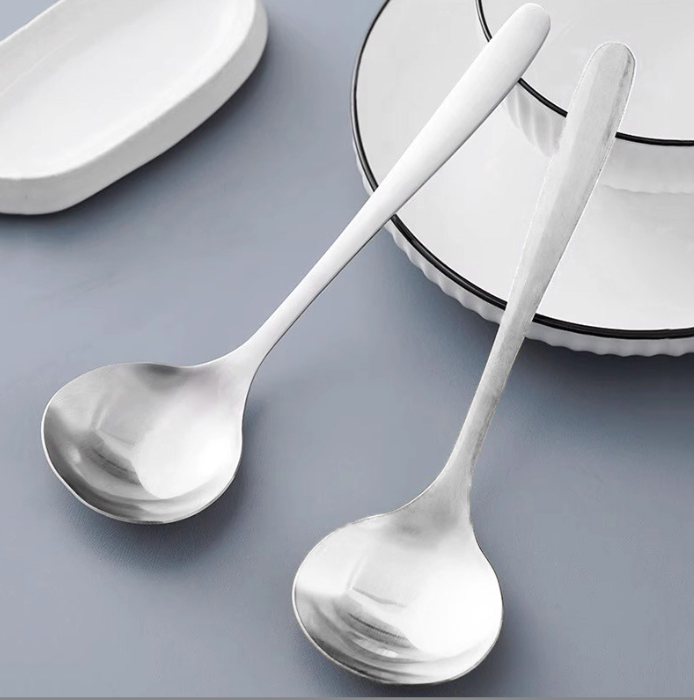 Thìa canh bằng thép không gỉ gia dụng cán dài thìa lẩu đầu to tròn ăn cháo súp A1135