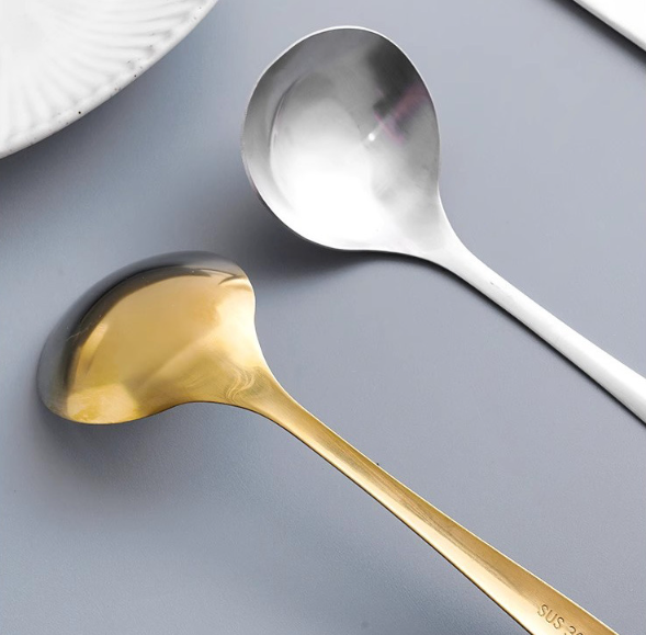 Thìa canh bằng thép không gỉ gia dụng cán dài thìa lẩu đầu to tròn ăn cháo súp A1135