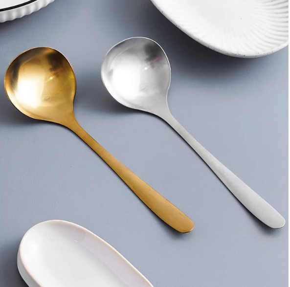 Thìa canh bằng thép không gỉ gia dụng cán dài thìa lẩu đầu to tròn ăn cháo súp A1135