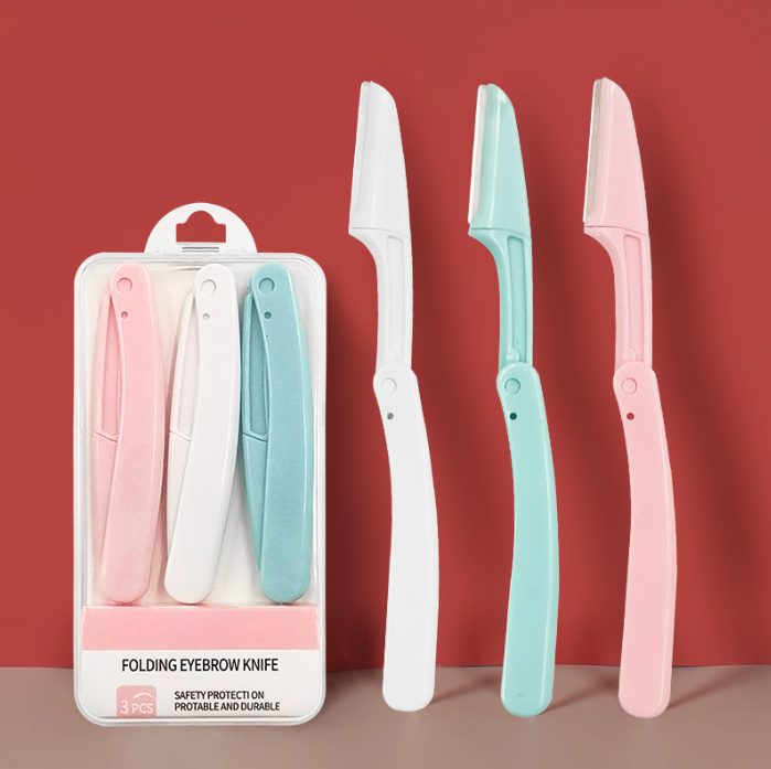 Bộ 3 dao tỉa lông mày an toàn có thể gập chống trầy xước dành cho người mới bắt đầu A1146