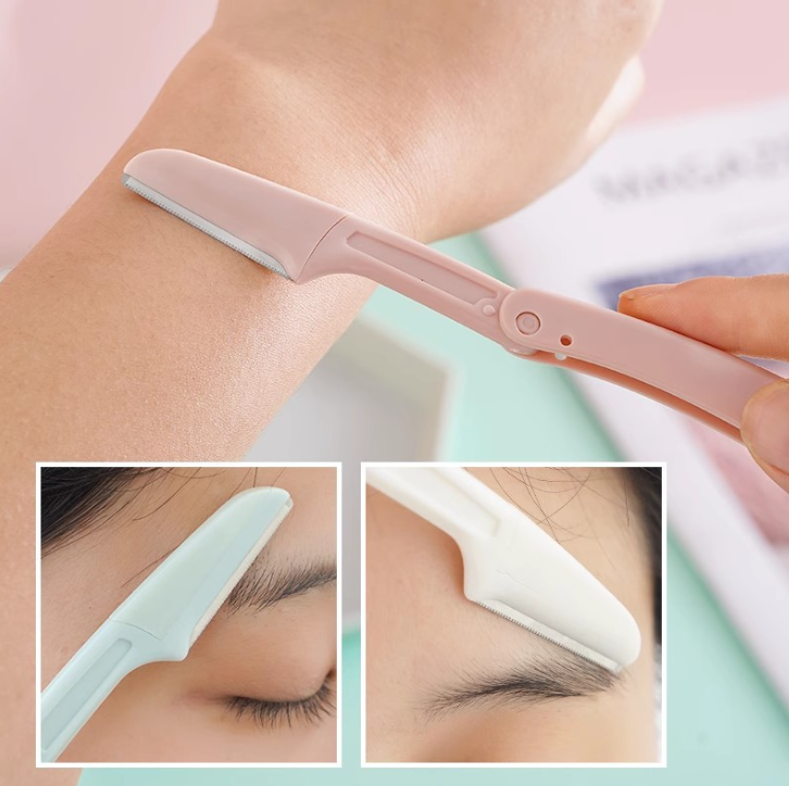 Bộ 3 dao tỉa lông mày an toàn có thể gập chống trầy xước dành cho người mới bắt đầu A1146