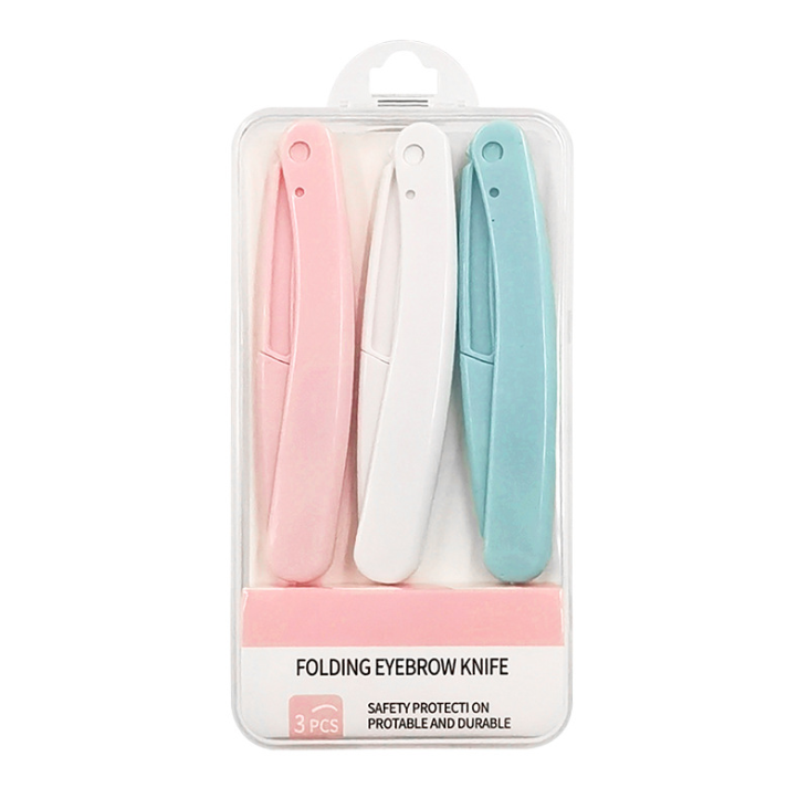 Bộ 3 dao tỉa lông mày an toàn có thể gập chống trầy xước dành cho người mới bắt đầu A1146