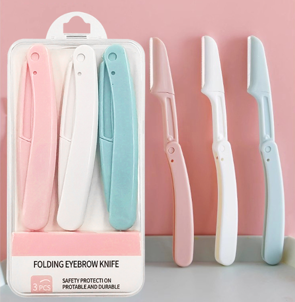Bộ 3 dao tỉa lông mày an toàn có thể gập chống trầy xước dành cho người mới bắt đầu A1146
