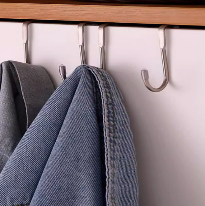 Móc đôi treo quần áo cửa tủ bằng thép không gỉ không đục móc treo quần áo sau cửa móc nhỏ A1734