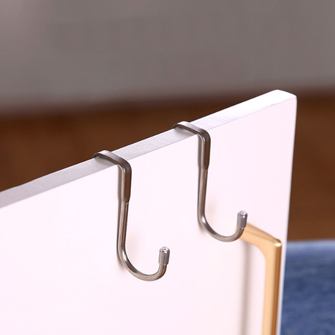 Móc đôi treo quần áo cửa tủ bằng thép không gỉ không đục móc treo quần áo sau cửa móc nhỏ A1734