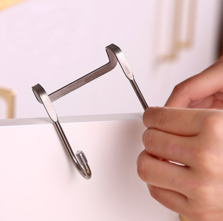 Móc đôi treo quần áo cửa tủ bằng thép không gỉ không đục móc treo quần áo sau cửa móc nhỏ A1734