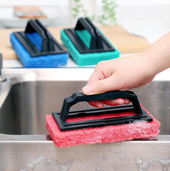 Bàn chải bọt biển vệ sinh bồn rửa nhà bếp có tay cầm, bàn chà cọ nồi lau chùi nhà bếp nhà tắm A3724
