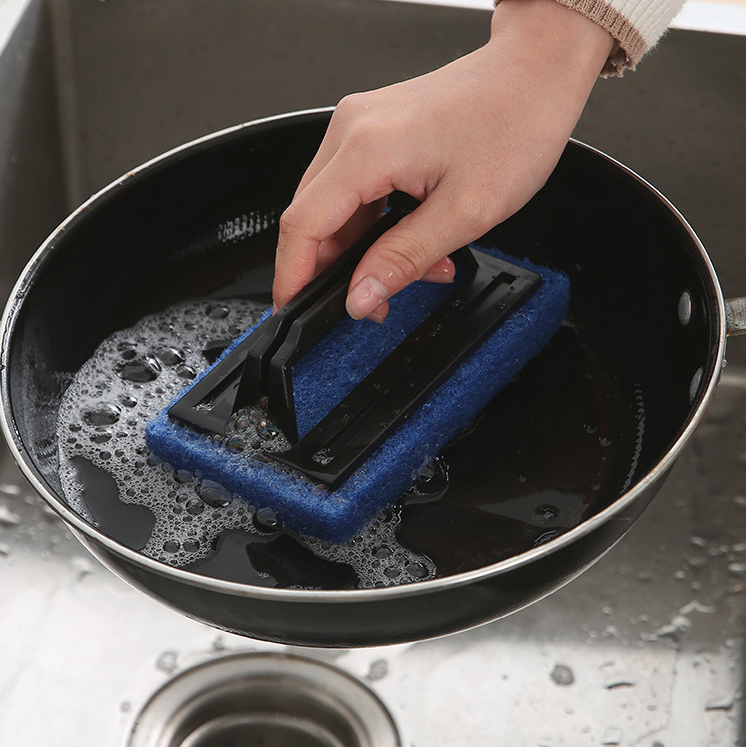 Bàn chải bọt biển vệ sinh bồn rửa nhà bếp có tay cầm, bàn chà cọ nồi lau chùi nhà bếp nhà tắm A3724