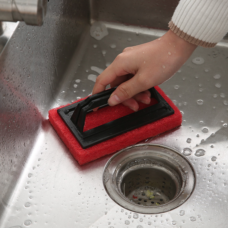 Bàn chải bọt biển vệ sinh bồn rửa nhà bếp có tay cầm, bàn chà cọ nồi lau chùi nhà bếp nhà tắm A3724