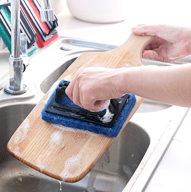 Bàn chải bọt biển vệ sinh bồn rửa nhà bếp có tay cầm, bàn chà cọ nồi lau chùi nhà bếp nhà tắm A3724