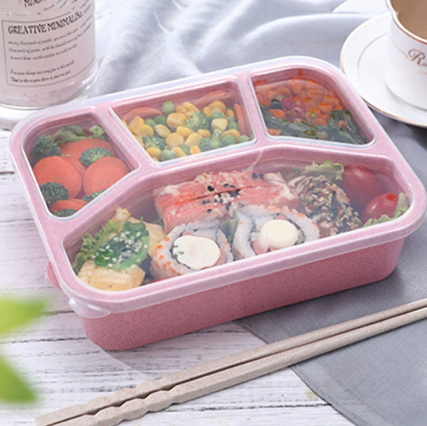Hộp đựng cơm bốn ngăn lúa mạch hộp đựng cơm trưa văn phòng đựng thức ăn nhanh tiện lợi A4911