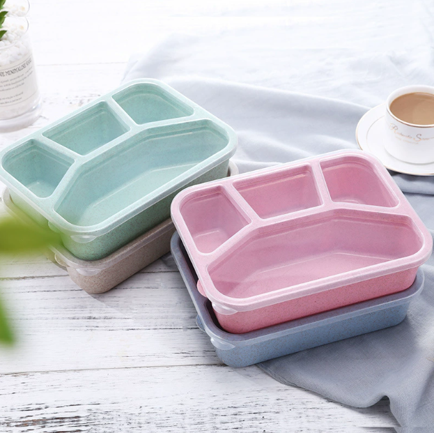 Hộp đựng cơm bốn ngăn lúa mạch hộp đựng cơm trưa văn phòng đựng thức ăn nhanh tiện lợi A4911