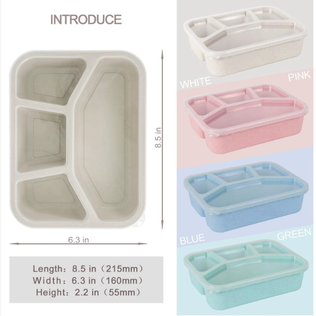 Hộp đựng cơm bốn ngăn lúa mạch hộp đựng cơm trưa văn phòng đựng thức ăn nhanh tiện lợi A4911