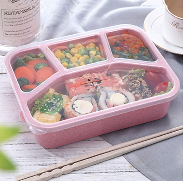 Hộp đựng cơm bốn ngăn lúa mạch hộp đựng cơm trưa văn phòng đựng thức ăn nhanh tiện lợi A4911