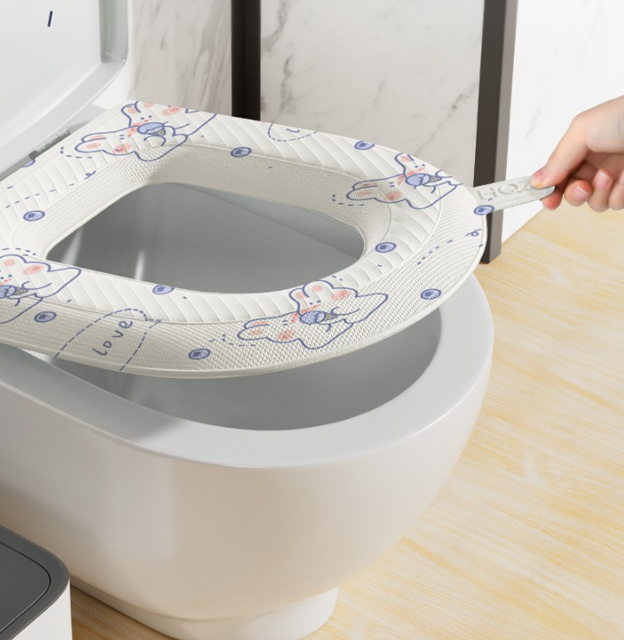 Đệm bệ bồn cầu giữ ấm HỌA TIẾT mùa đông hạn chế vi khuẩn vỏ bọc bệ bồn cầu bằng xốp silicon EVA chống thấm A4962-Mau Hoa Tiet