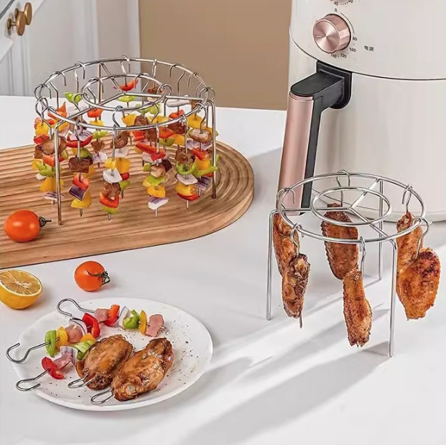 Giá 24 xiên nướng bằng thép không gỉ lò nướng chiên không dầu kiểu mới giá xiên treo tròn nhà bếp L0953