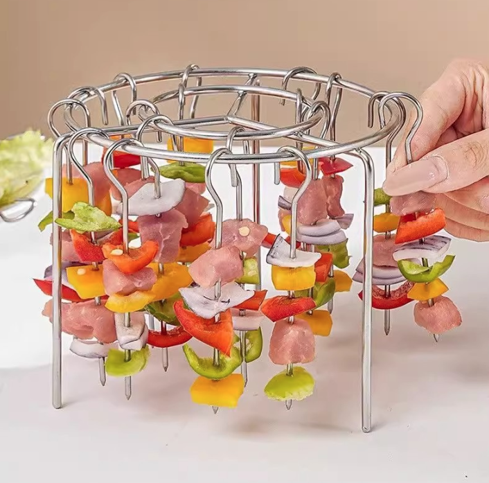 Giá 24 xiên nướng bằng thép không gỉ lò nướng chiên không dầu kiểu mới giá xiên treo tròn nhà bếp L0953