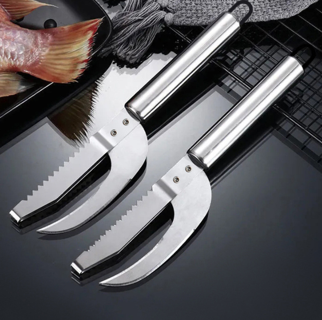 Dao mổ bụng cá bằng thép không gỉ, dụng cụ cạo vảy sơ chế cá nguyên con, dao loại bỏ vảy cá đa năng L1114
