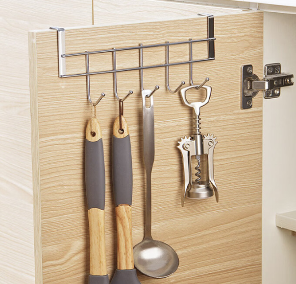 Thanh 5 Móc Kim Loại Gắn Cửa Tủ Treo Áo, Móc Treo Nhà Bếp Phòng Ngủ Đựng Đồ Không Cần Khoan Đục L1221
