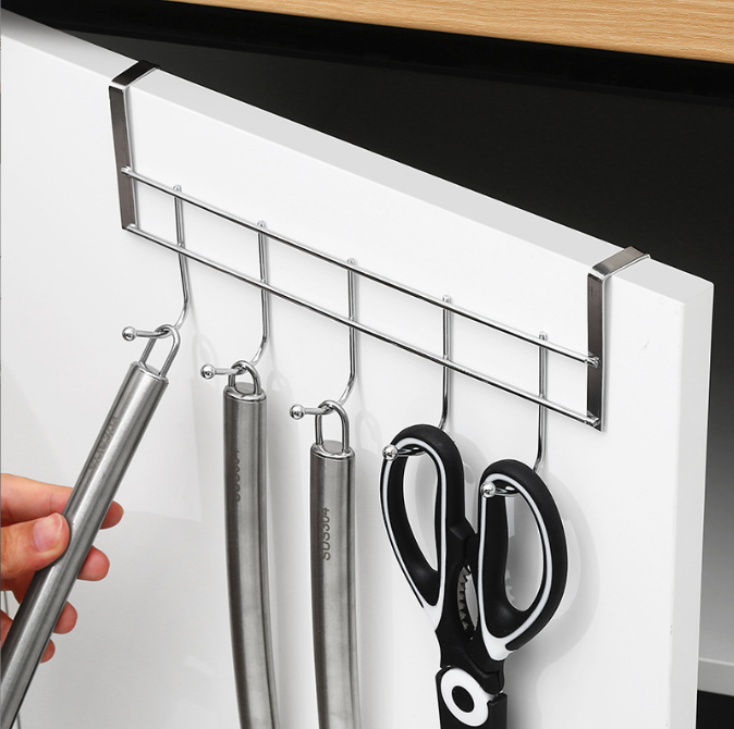 Thanh 5 Móc Kim Loại Gắn Cửa Tủ Treo Áo, Móc Treo Nhà Bếp Phòng Ngủ Đựng Đồ Không Cần Khoan Đục L1221