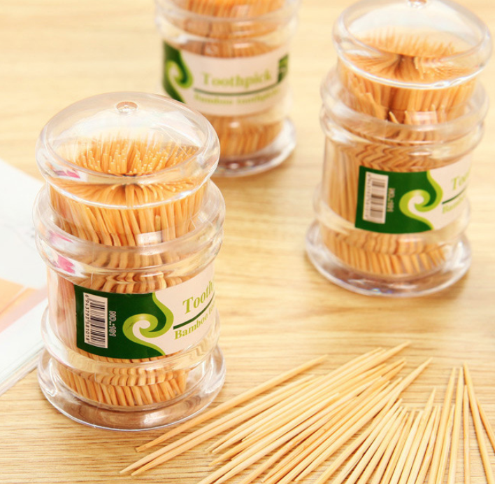 Hộp tăm tre xỉa răng dùng một lần hai đầu nhọn, Ống tăm trong suốt cầm tay tăm khách sạn quán ăn L1714