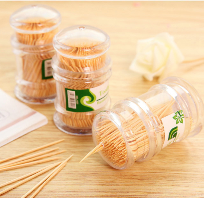 Hộp tăm tre xỉa răng dùng một lần hai đầu nhọn, Ống tăm trong suốt cầm tay tăm khách sạn quán ăn L1714