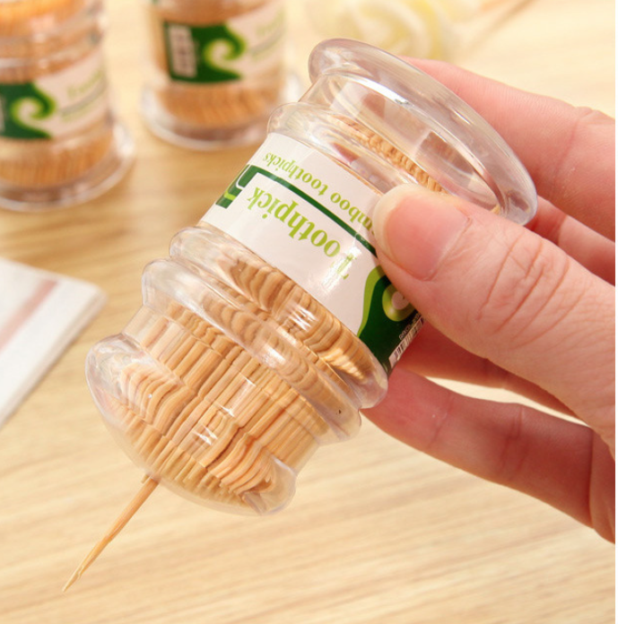 Hộp tăm tre xỉa răng dùng một lần hai đầu nhọn, Ống tăm trong suốt cầm tay tăm khách sạn quán ăn L1714