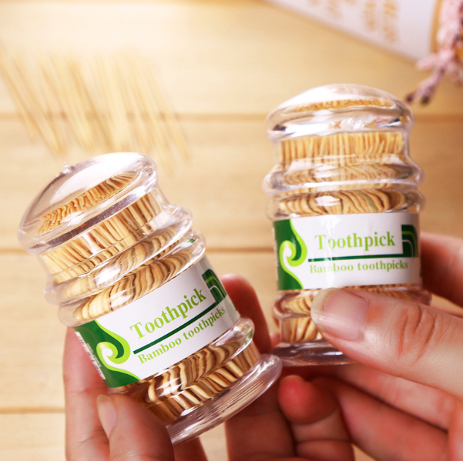 Hộp tăm tre xỉa răng dùng một lần hai đầu nhọn, Ống tăm trong suốt cầm tay tăm khách sạn quán ăn L1714