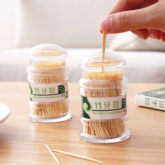 Hộp tăm tre xỉa răng dùng một lần hai đầu nhọn, Ống tăm trong suốt cầm tay tăm khách sạn quán ăn L1714