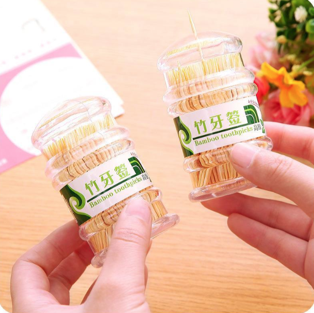 Hộp tăm tre xỉa răng dùng một lần hai đầu nhọn, Ống tăm trong suốt cầm tay tăm khách sạn quán ăn L1714