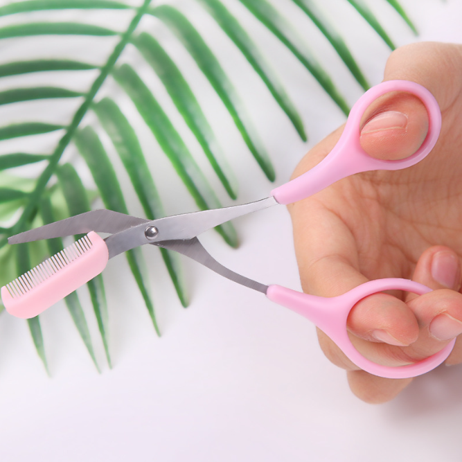 Kéo tỉa lông mày kèm lược chải Hàn Quốc kéo tỉa lông mày dụng cụ trang điểm L1354