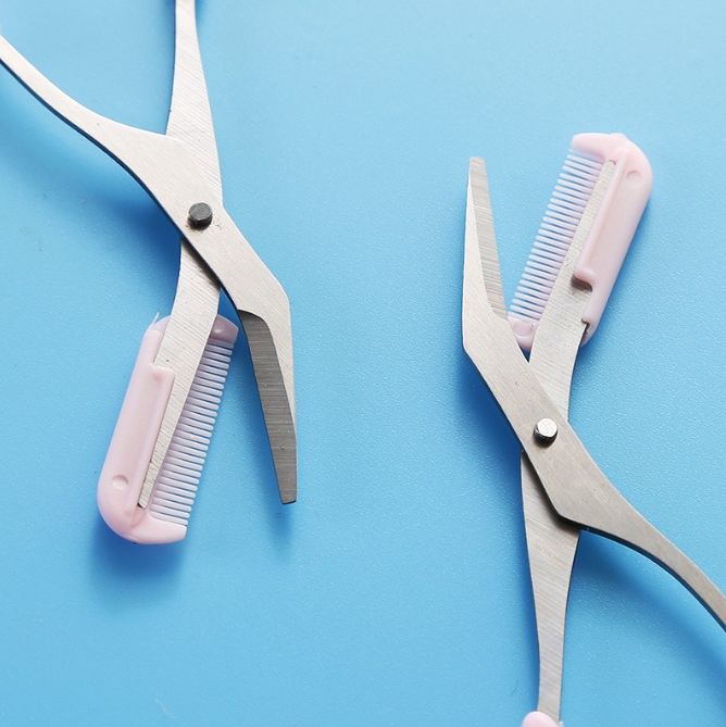 Kéo tỉa lông mày kèm lược chải Hàn Quốc kéo tỉa lông mày dụng cụ trang điểm L1354