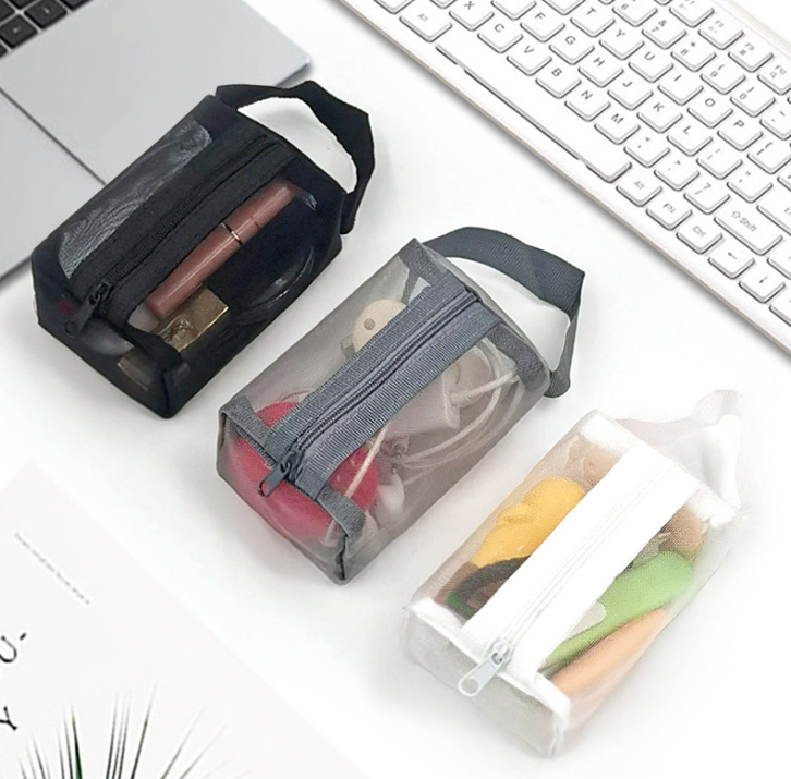 Túi lưới trong suốt đựng mỹ phẩm mini có khóa kéo nhỏ, đựng tiền xu, son môi, chìa khóa, túi đựng thẻ L1433