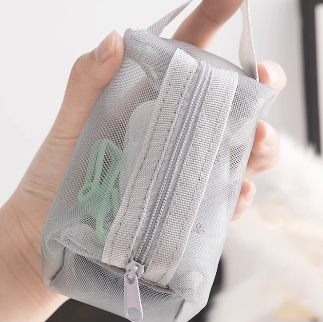 Túi lưới trong suốt đựng mỹ phẩm mini có khóa kéo nhỏ, đựng tiền xu, son môi, chìa khóa, túi đựng thẻ L1433