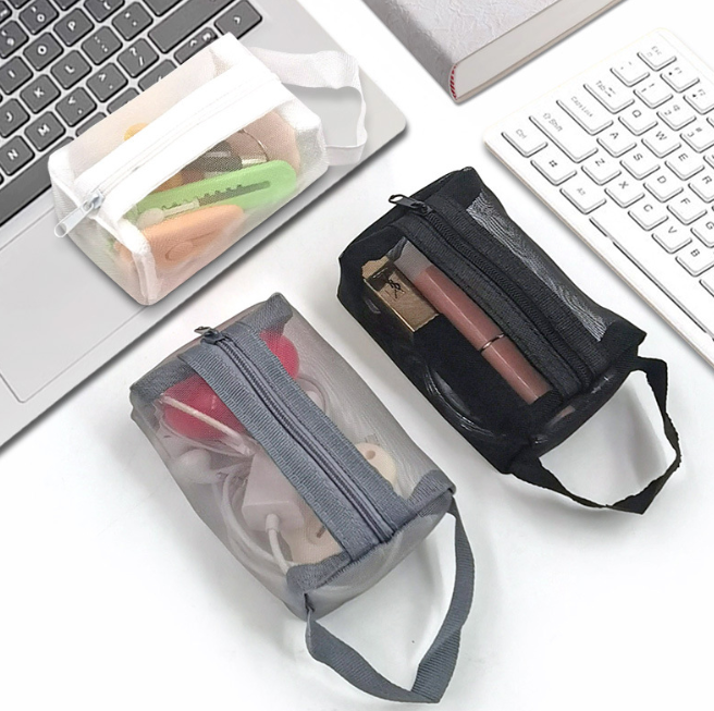 Túi lưới trong suốt đựng mỹ phẩm mini có khóa kéo nhỏ, đựng tiền xu, son môi, chìa khóa, túi đựng thẻ L1433