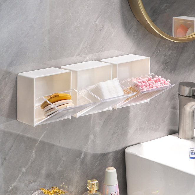 Hộp đựng đồ treo tường phòng tắm không cần đục lỗ, hộp đựng mỹ phẩm, tăm bông, hộp đựng son môi L1434