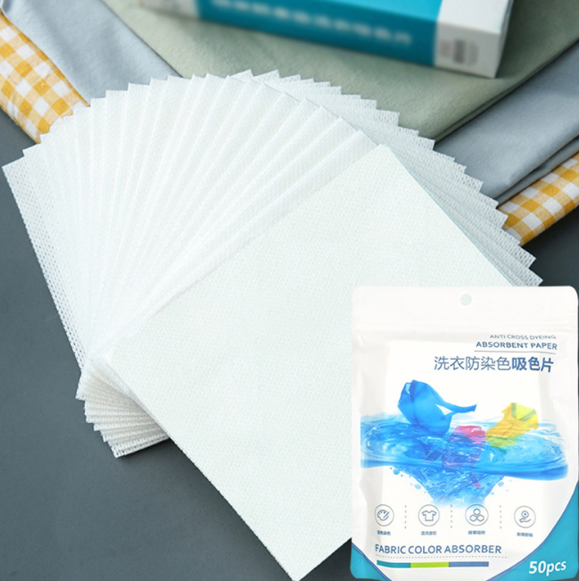 Bịch 50 miếng giấy thấm màu giặt quần áo hỗn hợp ngăn ố màu, giấy giặt ngăn quần áo bị nhiễm màu L1443