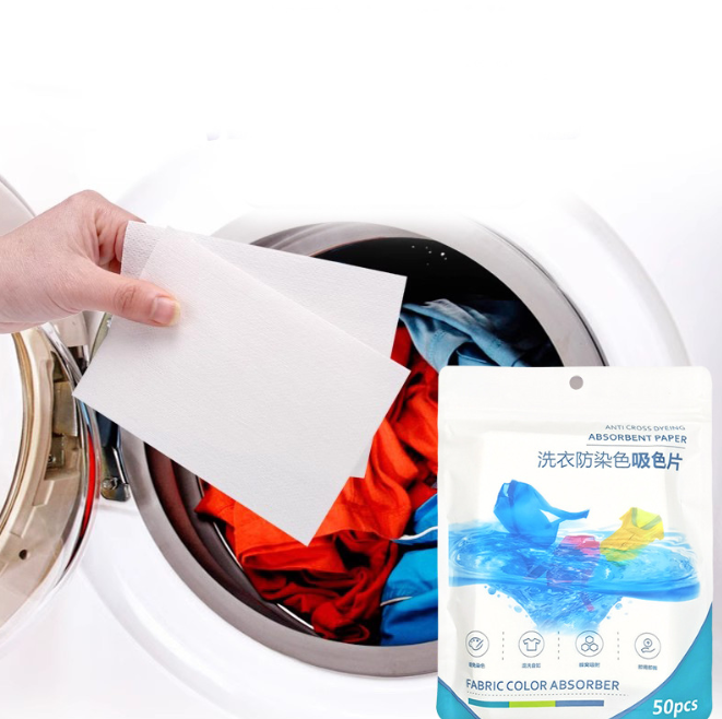 Bịch 50 miếng giấy thấm màu giặt quần áo hỗn hợp ngăn ố màu, giấy giặt ngăn quần áo bị nhiễm màu L1443
