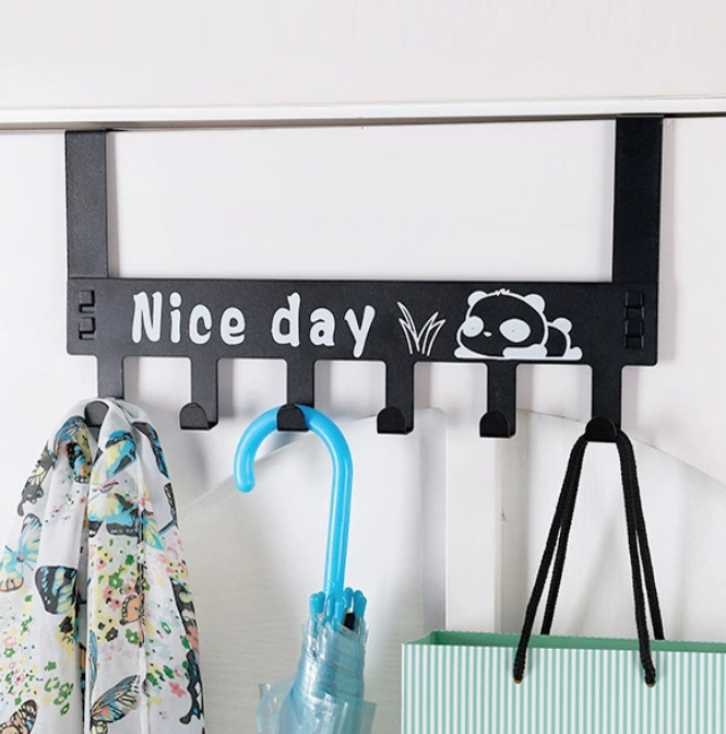 Giá 6 móc treo quần áo sau cửa Nice Day bằng sắt không cần khoan đục, móc treo quần áo nón mũ L1531