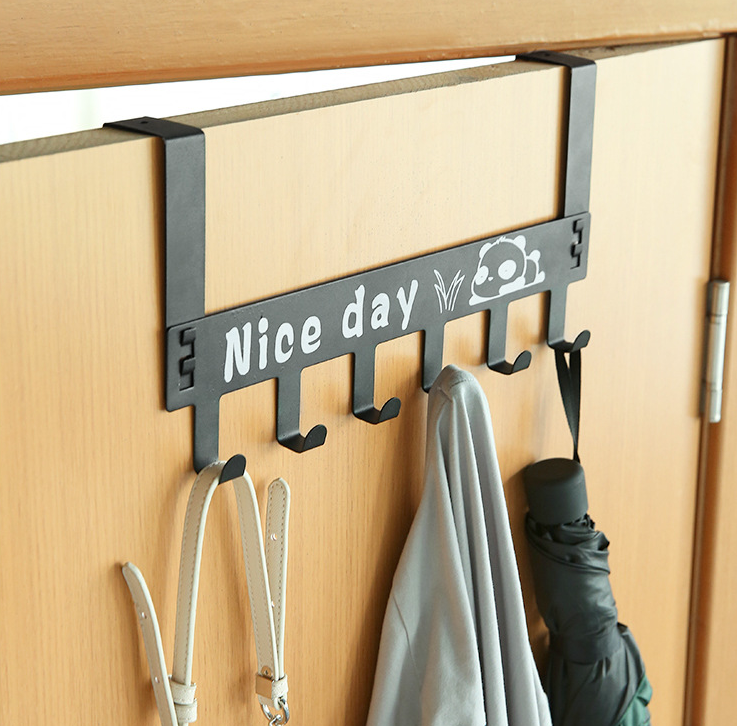 Giá 6 móc treo quần áo sau cửa Nice Day bằng sắt không cần khoan đục, móc treo quần áo nón mũ L1531