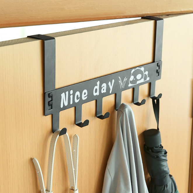 Giá 6 móc treo quần áo sau cửa Nice Day bằng sắt không cần khoan đục, móc treo quần áo nón mũ L1531