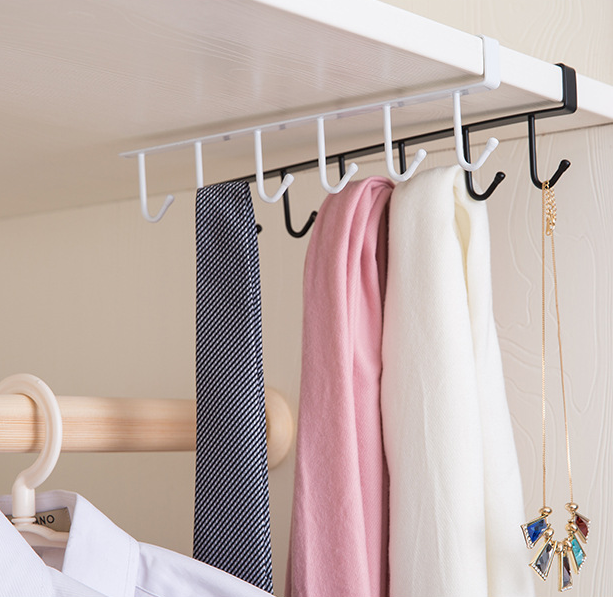 Giá treo đồ 6 Móc Nhà Bếp không cần khoan đục cho tủ bếp nhiều ngăn tủ quần áo, giá treo đồ 6 móc L1642