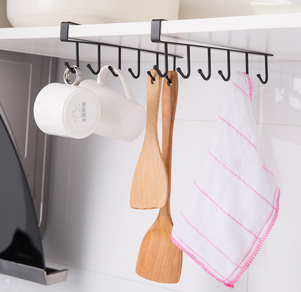 Giá treo đồ 6 Móc Nhà Bếp không cần khoan đục cho tủ bếp nhiều ngăn tủ quần áo, giá treo đồ 6 móc L1642