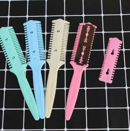 Lược tỉa tóc cắt tóc 2 đầu, lược nhựa lưỡi hai mặt tiện lợi A1348