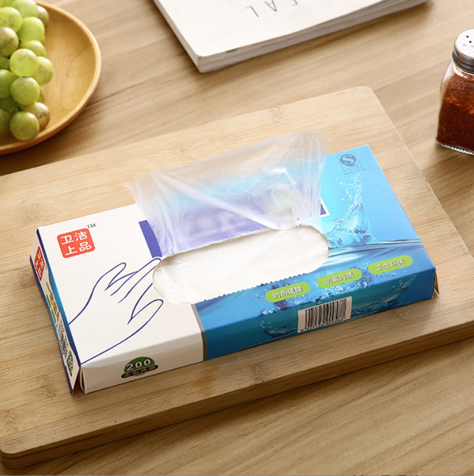 Hộp 200 chiếc găng tay nhà bếp dùng một lần dày, có thể co lại, màng nhựa PVC dùng trong thực phẩm A2623