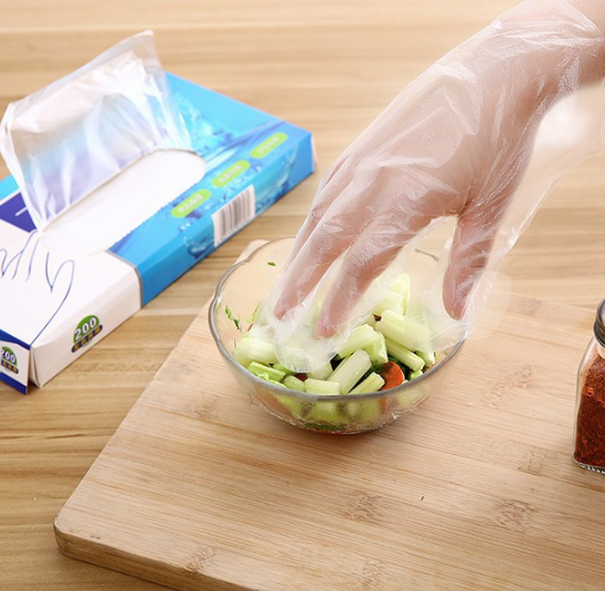 Hộp 200 chiếc găng tay nhà bếp dùng một lần dày, có thể co lại, màng nhựa PVC dùng trong thực phẩm A2623