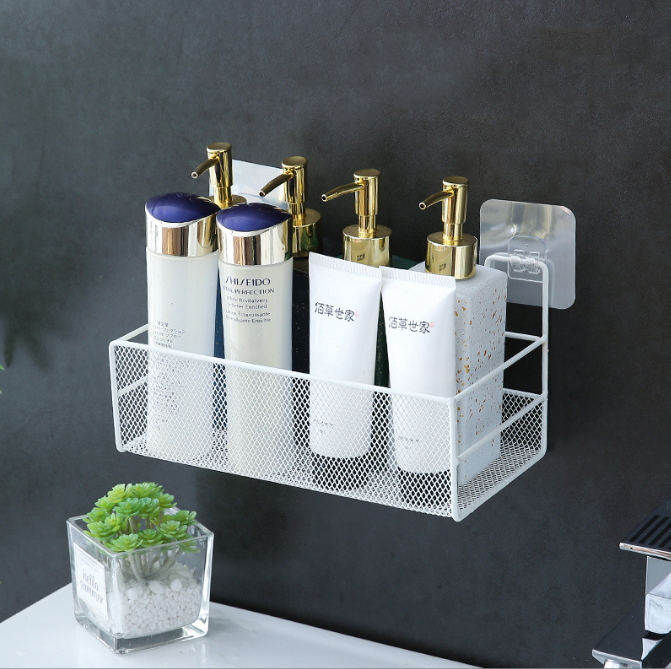 Kệ phòng tắm tối giản kiểu Nhật, giá đựng sữa tắm, bàn trang điểm, giỏ treo nhiều móc dung tích lớn A2743