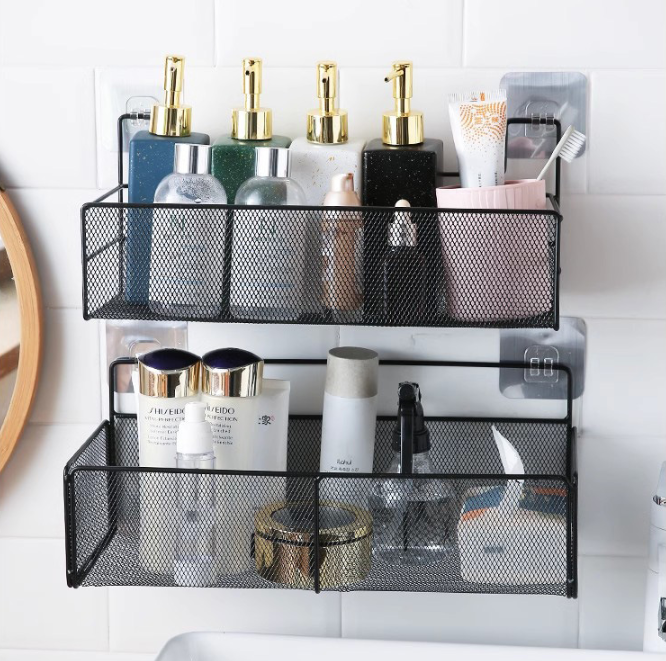 Kệ phòng tắm tối giản kiểu Nhật, giá đựng sữa tắm, bàn trang điểm, giỏ treo nhiều móc dung tích lớn A2743