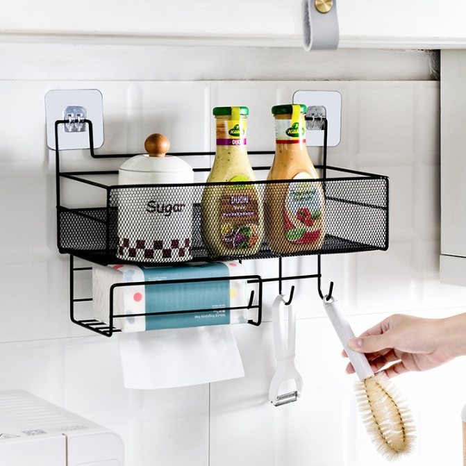 Kệ phòng tắm tối giản kiểu Nhật, giá đựng sữa tắm, bàn trang điểm, giỏ treo nhiều móc dung tích lớn A2743