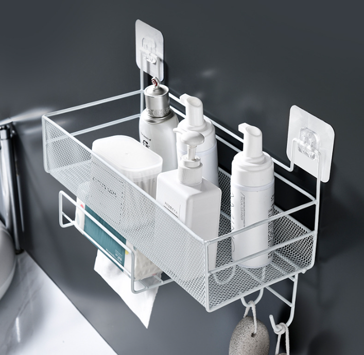 Kệ phòng tắm tối giản kiểu Nhật, giá đựng sữa tắm, bàn trang điểm, giỏ treo nhiều móc dung tích lớn A2743